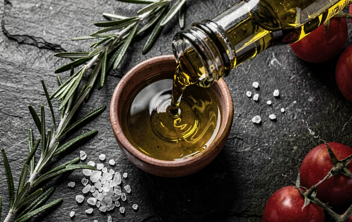 Aceite de oliva virgen extra y hierbas mediterráneas